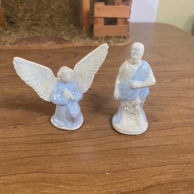 LOT 72D: Vintage Nativity Set in Manger with Porcelain Figurines