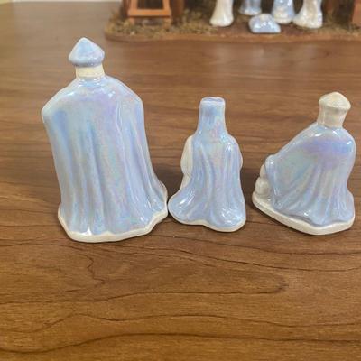 LOT 72D: Vintage Nativity Set in Manger with Porcelain Figurines