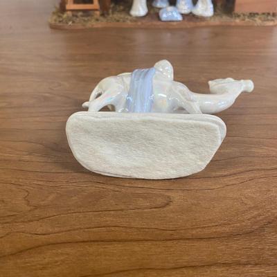 LOT 72D: Vintage Nativity Set in Manger with Porcelain Figurines