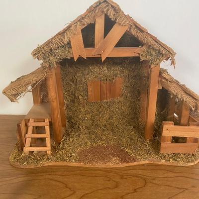 LOT 72D: Vintage Nativity Set in Manger with Porcelain Figurines