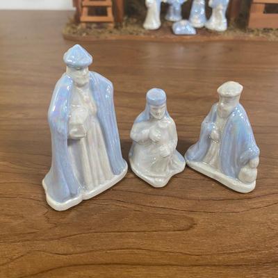 LOT 72D: Vintage Nativity Set in Manger with Porcelain Figurines