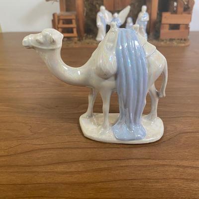 LOT 72D: Vintage Nativity Set in Manger with Porcelain Figurines