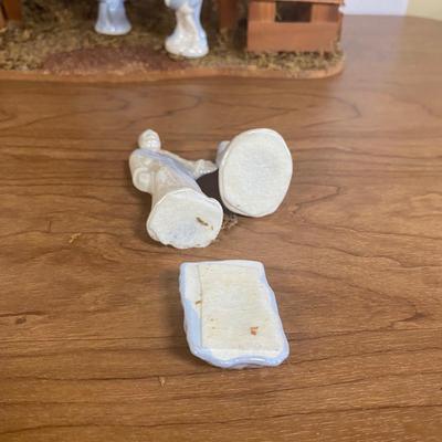 LOT 72D: Vintage Nativity Set in Manger with Porcelain Figurines