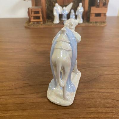 LOT 72D: Vintage Nativity Set in Manger with Porcelain Figurines