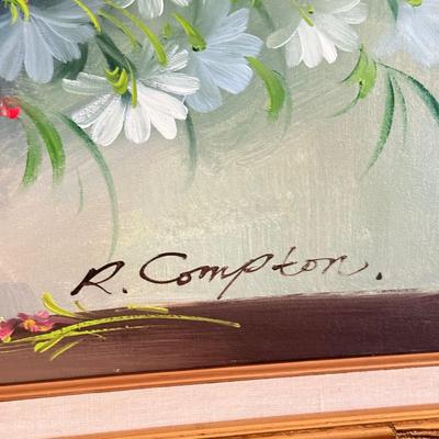 LOT 76D: Framed & Signed R. Compton Flower Painting