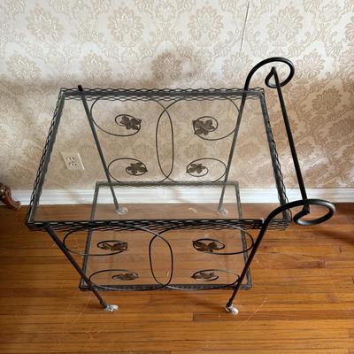 LOT 77D: Metal & Glass Wheeled Bar Cart