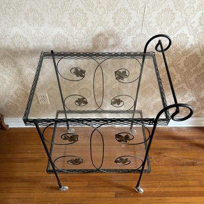 LOT 77D: Metal & Glass Wheeled Bar Cart
