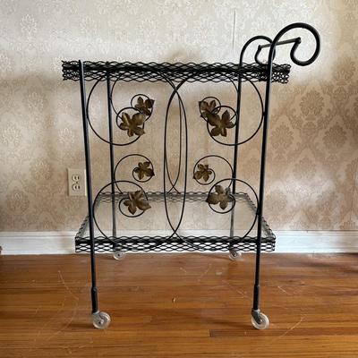LOT 77D: Metal & Glass Wheeled Bar Cart