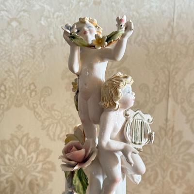 LOT 79D: Gorgeous Vintage Capodimonte Italy Porcelain Cherub Vase / Centerpiece