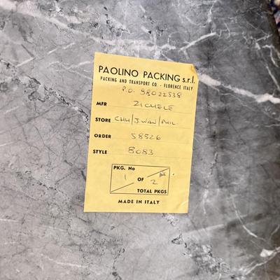 LOT 80L: Marble Top Foyer Table & Grapes / Leaf Motif Vintage Mirror