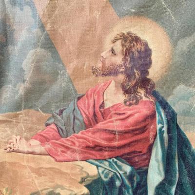 LOT 82 Z: Vintage Framed Canvas Lithograph: Jesus Praying In The Garden Of Gethsemane by Heinrich Hofmann