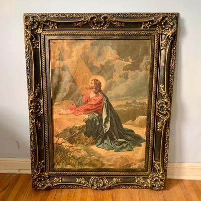 LOT 82 Z: Vintage Framed Canvas Lithograph: Jesus Praying In The Garden Of Gethsemane by Heinrich Hofmann