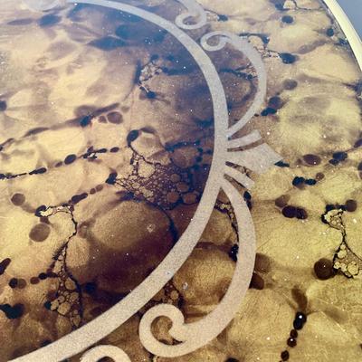 LOT 83 Z: Round Hollywood Regency Style Gold Foil Inlay Coffee Table
