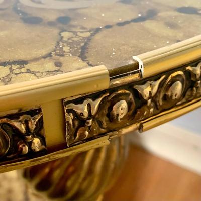 LOT 83 Z: Round Hollywood Regency Style Gold Foil Inlay Coffee Table