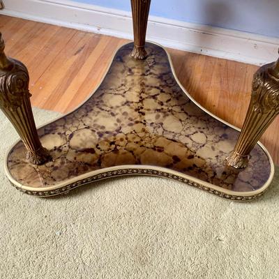 LOT 83 Z: Round Hollywood Regency Style Gold Foil Inlay Coffee Table