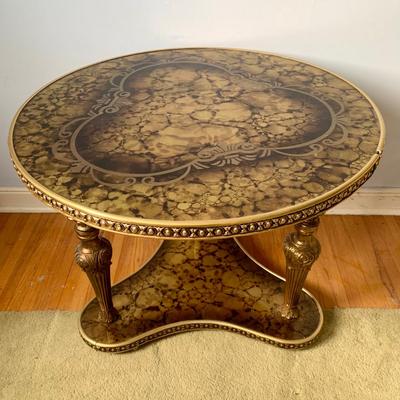 LOT 83 Z: Round Hollywood Regency Style Gold Foil Inlay Coffee Table