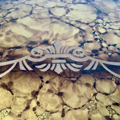 LOT 83 Z: Round Hollywood Regency Style Gold Foil Inlay Coffee Table