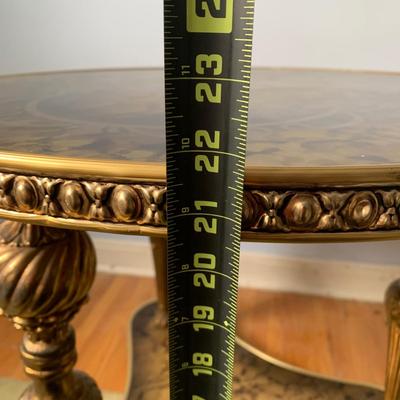 LOT 83 Z: Round Hollywood Regency Style Gold Foil Inlay Coffee Table