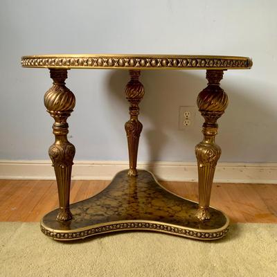 LOT 83 Z: Round Hollywood Regency Style Gold Foil Inlay Coffee Table