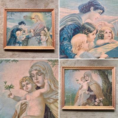 LOT 84 Z: Duo of Vintage Religious Canvas Lithographs in Gilded Frames