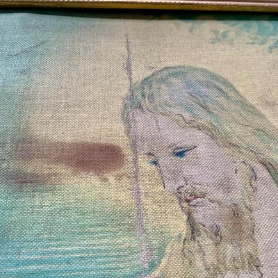 LOT 84 Z: Duo of Vintage Religious Canvas Lithographs in Gilded Frames