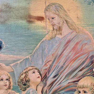 LOT 84 Z: Duo of Vintage Religious Canvas Lithographs in Gilded Frames