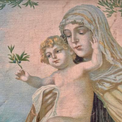 LOT 84 Z: Duo of Vintage Religious Canvas Lithographs in Gilded Frames