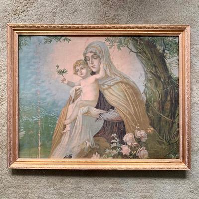 LOT 84 Z: Duo of Vintage Religious Canvas Lithographs in Gilded Frames