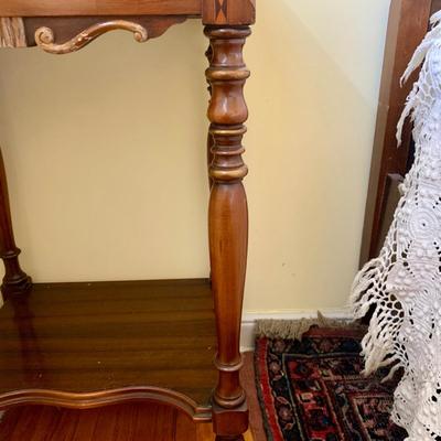 LOT 91 Y: Vintage Hollywood Regency Multi-Grain Figured Wood Bed Frame w/ Wheels & Side Table