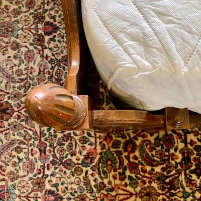 LOT 91 Y: Vintage Hollywood Regency Multi-Grain Figured Wood Bed Frame w/ Wheels & Side Table