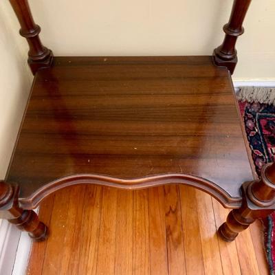 LOT 91 Y: Vintage Hollywood Regency Multi-Grain Figured Wood Bed Frame w/ Wheels & Side Table