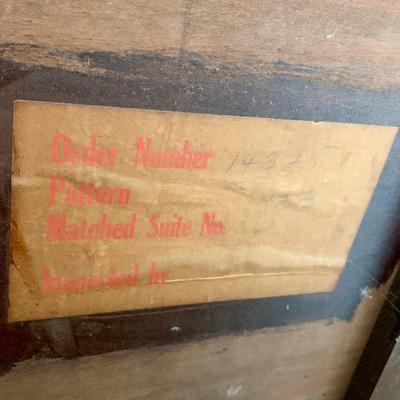 LOT 91 Y: Vintage Hollywood Regency Multi-Grain Figured Wood Bed Frame w/ Wheels & Side Table