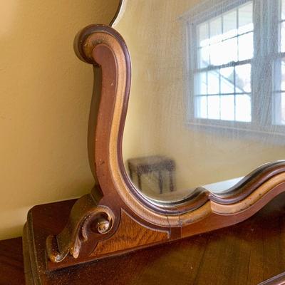 LOT 92 Y: Vintage Hollywood Regency Multi-Grain Figured Wood 6 Drawer Dresser w/ Removable Mirror