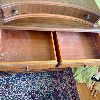 LOT 92 Y: Vintage Hollywood Regency Multi-Grain Figured Wood 6 Drawer Dresser w/ Removable Mirror