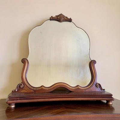 LOT 92 Y: Vintage Hollywood Regency Multi-Grain Figured Wood 6 Drawer Dresser w/ Removable Mirror