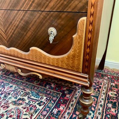 LOT 92 Y: Vintage Hollywood Regency Multi-Grain Figured Wood 6 Drawer Dresser w/ Removable Mirror