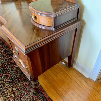LOT 94 Y: Vintage Hollywood Regency Multi-grain Figured Wood Vanity w/ Bench