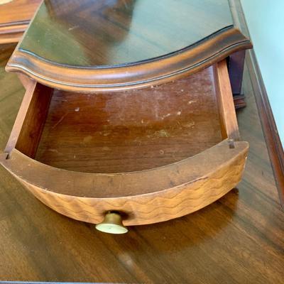 LOT 94 Y: Vintage Hollywood Regency Multi-grain Figured Wood Vanity w/ Bench