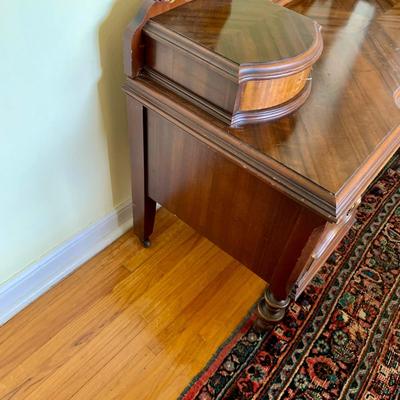 LOT 94 Y: Vintage Hollywood Regency Multi-grain Figured Wood Vanity w/ Bench