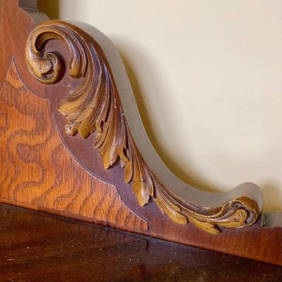 LOT 94 Y: Vintage Hollywood Regency Multi-grain Figured Wood Vanity w/ Bench