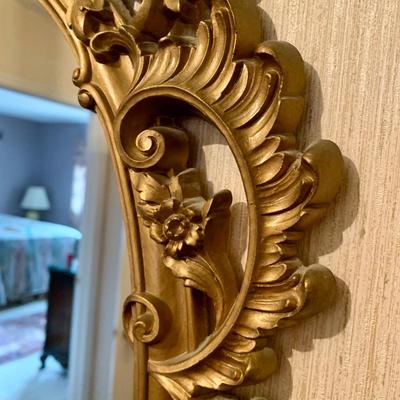 LOT 95 H: Vintage Syroco Hollywood Regency Style Wall Mirror & Ornate Entryway Table