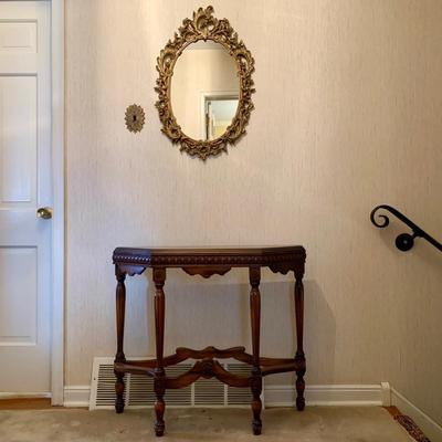 LOT 95 H: Vintage Syroco Hollywood Regency Style Wall Mirror & Ornate Entryway Table