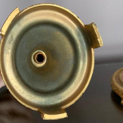 LOT 97 X: Vintage / Antique Oval Gold Toned Frame Mirror w/ Etched Floral Motif: 904 Fenton Label Co. & Pair of Ornate Brass...