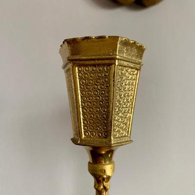 LOT 97 X: Vintage / Antique Oval Gold Toned Frame Mirror w/ Etched Floral Motif: 904 Fenton Label Co. & Pair of Ornate Brass...