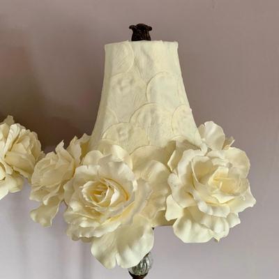 LOT 98 X: Pair of Stem Pedestal Lamps w/ Unique Floral Lampshades