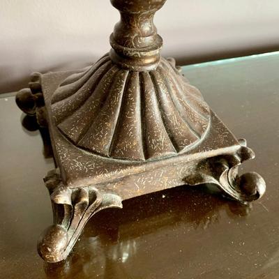 LOT 98 X: Pair of Stem Pedestal Lamps w/ Unique Floral Lampshades