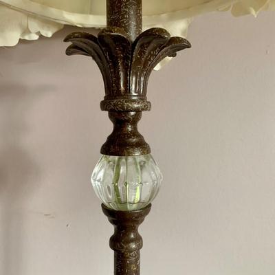 LOT 98 X: Pair of Stem Pedestal Lamps w/ Unique Floral Lampshades