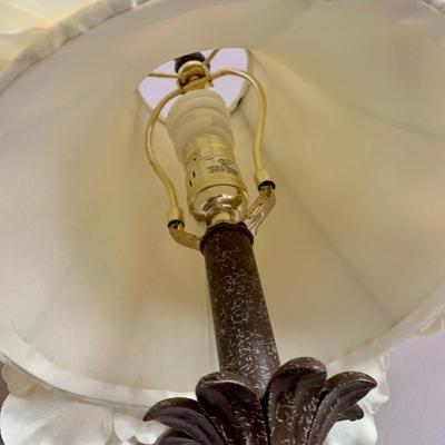 LOT 98 X: Pair of Stem Pedestal Lamps w/ Unique Floral Lampshades