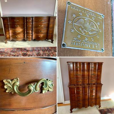 LOT 99 X: Vintage Union National Inc. 12 Drawer Chest Of Drawers w/ Glass Top & 6 Drawer Dresser