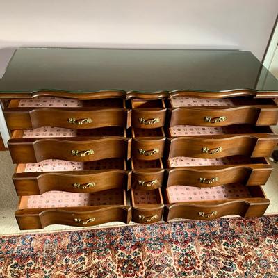 LOT 99 X: Vintage Union National Inc. 12 Drawer Chest Of Drawers w/ Glass Top & 6 Drawer Dresser